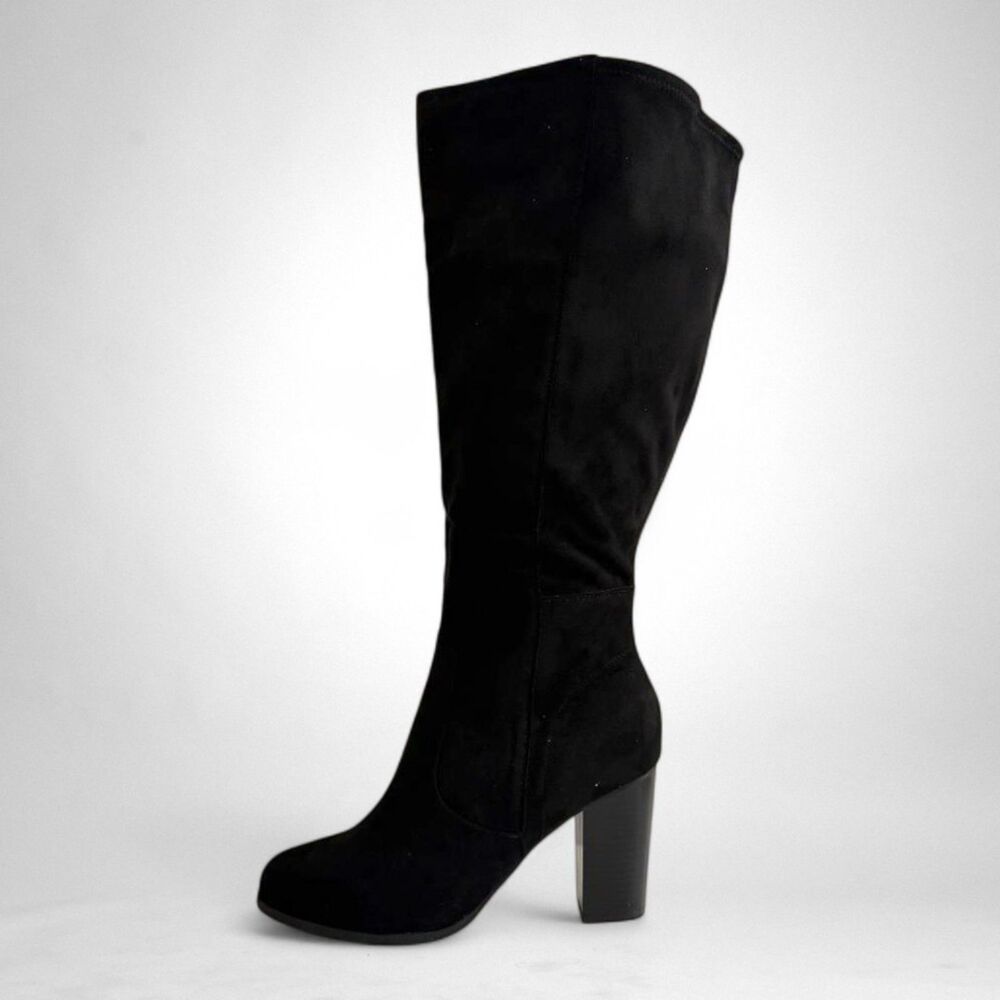 STYLE & CO. Addyy Black Faux Suede Block Heel Knee-High Boots 10 Wide/XWide Calf